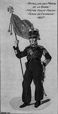 Bataillon des Marins de la Garde : maître porte-fanion, tenue de campagne, 1807