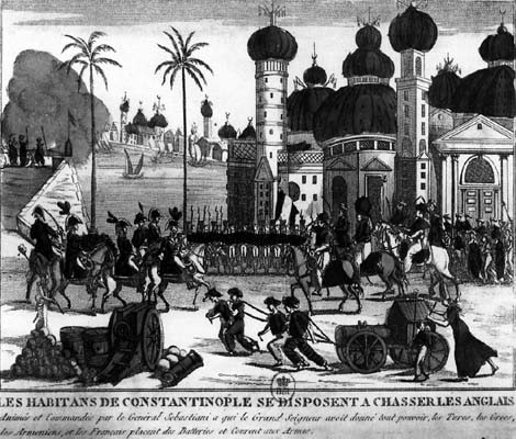 Les habitants de Constantinople se disposent à chasser les Anglais, 22 fevrier 1807