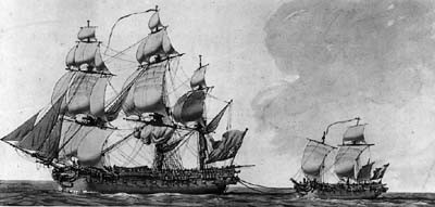 La Bayonnaise capturant un navire britannique en décembre 1798