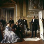 Présentation du projet d’achèvement du Louvre par Visconti à l’Empereur Napoléon III et à l’Impératrice, 1853