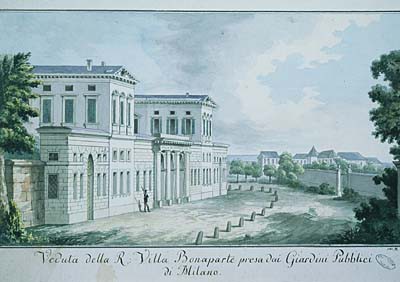 Veduta della R.Villa Bonaparte presa dai Giardini Pubblici di Milano(Vue de la villa Bonaparte prise des jardins publics de Milan)