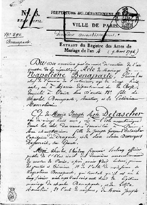 Act of marriage of Napoleon Bonaparte and Marie Joseph Rose Detascher.