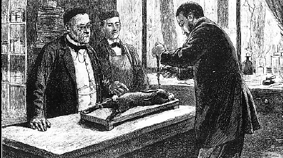 Pasteur infecting a rabbit with rabies