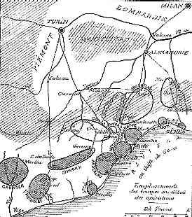 Positioning of forces present in Italy at the beginning of operations