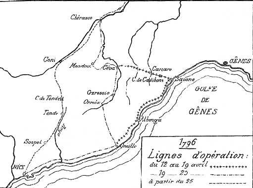 Map of the lines of communication with France in April 1796