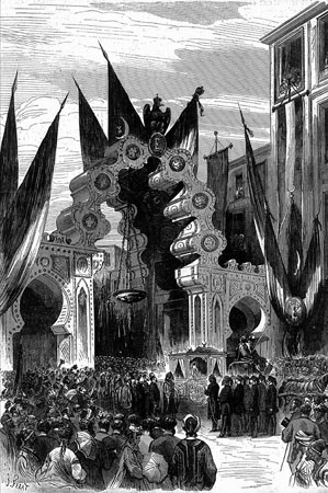 The municipal body of Constantinople presents an address to the Empress on entering the city suburb of Pera.