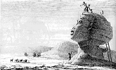 The Sphinx near the Pyramids being measured by members of the Academy of Egypt