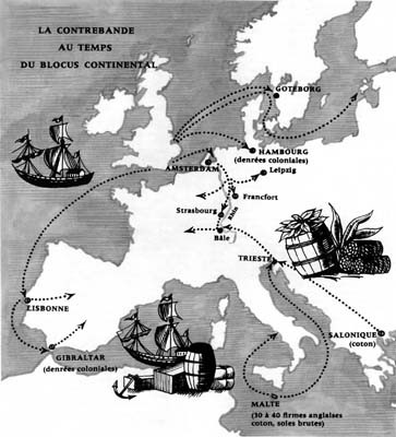 Map of contraband routes at the time of the Continental Blockade
