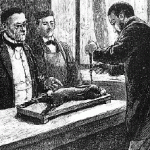 Pasteur inoculant la rage à un lapin