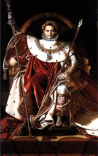 Napoleon on the imperial throne in his coronation robes