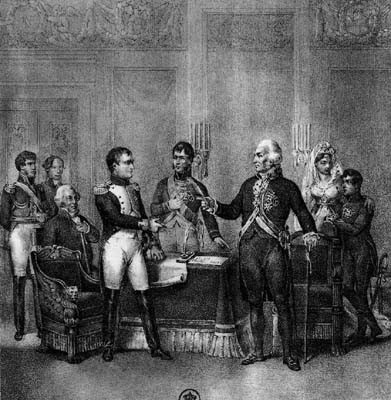 Charles IV ceding the Spanish crown to Napoleon, 5th May 1808