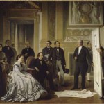 Visconti presenting his project for the completion of the Louvre to the Emperor Napoleon III and the Empress, 1853