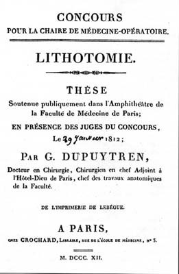 Title page of Dupuytren’s thesis in competitionfor the chair of operatory medicine