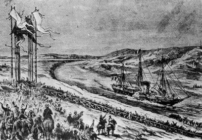 Inauguration of the Suez Canal. Arrival of <I>l’Aigle</I> bringing the Empress Eugénie to the El Guisr passing station