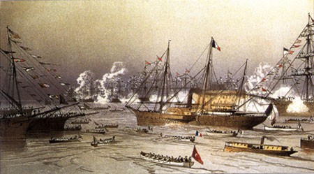 Inauguration du canal de Suez. Entrée à Port-Saïd du yacht impérial <I>L’Aigle</I>