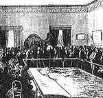 Conférence de Ferdinand de Lesseps devant les maquettes du canal de Suez