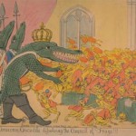 Caricature : The corsican crocodile dissolving the council of frogs !!!<br>(Le crocodile corse dissolvant le conseil des grenouilles)
