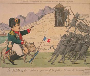 Les habitants de Sainte-Hélène prennent la fuite à la vue de leur nouveau souverain/Entrée triomphante de Bonaparte dans son nouveau royaume