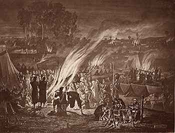 Dessin de Bénédict Masson : camp de Châlons, fête arabe improvisée par les zouaves