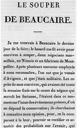 Première page du Souper de Beaucaire écrit et publié en 1793 (voir RSN 389).