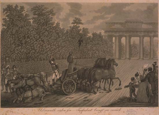 Caricature showing the return of the horses.