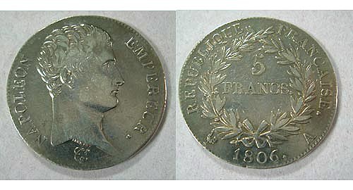 5 Franc piece, Napoleon Emperor, 1806