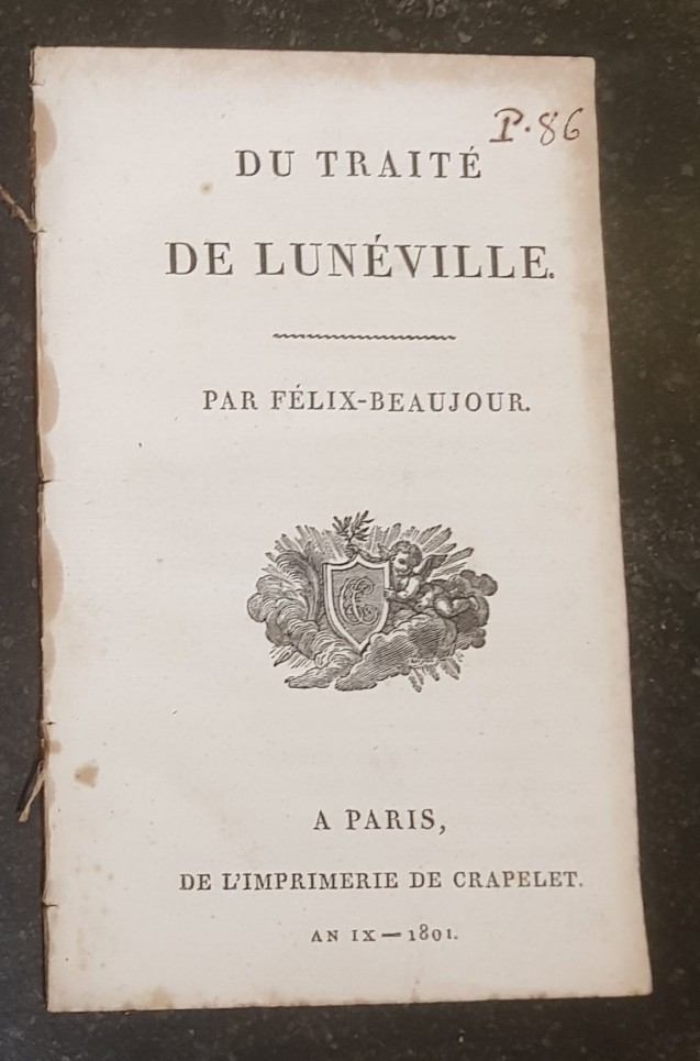 Couverture du livret du traité de Lunéville. Collection privée.
