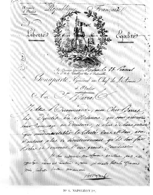 Document issu de la Collection Emile Brouwet / Musée Napoléon, Digne – une lettre de Bonaparte à Barras, avec un post-scriptum autographe