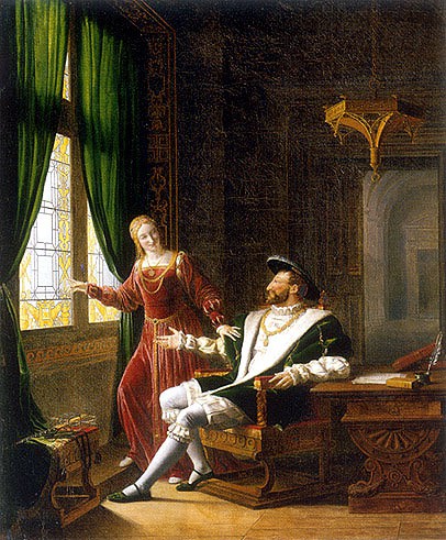 François Ier. Il montre à la reine de Navarre, sa soeur, les vers qu’il vient d’écrire sur une vitre avec son diamant : Souvent femme varie/Bien fol qui s’y fie