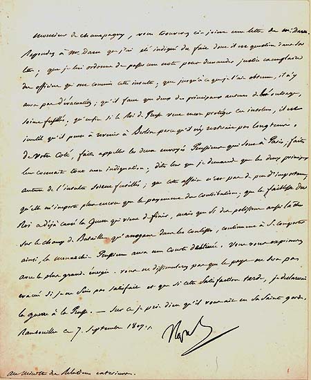 Lettre de Napoléon à Champagny, ministre des Relations extérieures