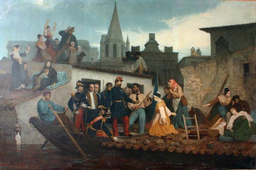 Napoléon III visitant les inondés de Tarascon en juin 1856