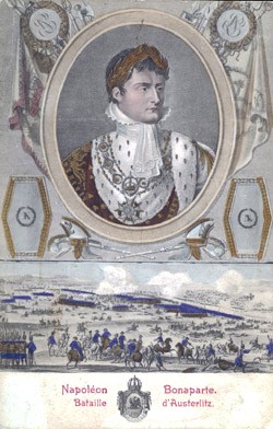 Period postcard. Napoleon Bonaparte. The Battle of Austerlitz