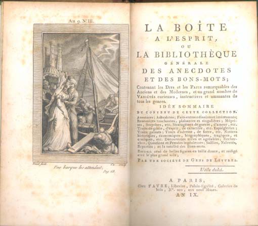 Pages napoléoniennes : <i>La boîte à l’esprit ou la bibliothèque générale des anecdotes et des bons-mots </i> (Paris : Favre, an IX)