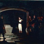 Napoleon meditating before the tomb of Frederick II of Prussia in the crypt of the Garnisonkirche in Potsdam