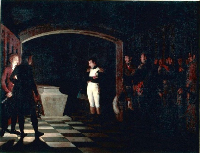 Napoléon méditant sur le cercueil de Frédéric II de Prusse dans la crypte de la GarnisonKirche à Potsdam
