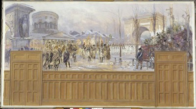 Réception des étendards à la barrière de la Villette par la municipalité de Paris, au retour de Pologne après la campagne de 1806-1807