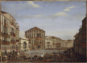 The Emperor presiding over the regatas on the Grand Canal from the balcony in Palazzo Baldi, the race finish line, 2 December, 1807