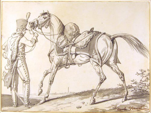 Carle Vernet, Un hussard et son cheval.