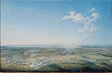 Vue panoramique de la bataille d’Essling, 2ème journée, 22 mai 1809, 9h. du matin