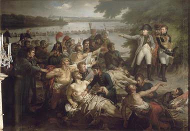 Napoleon returns to the Lobau, on the Danube, after the battle of Essling, 23 May 1809