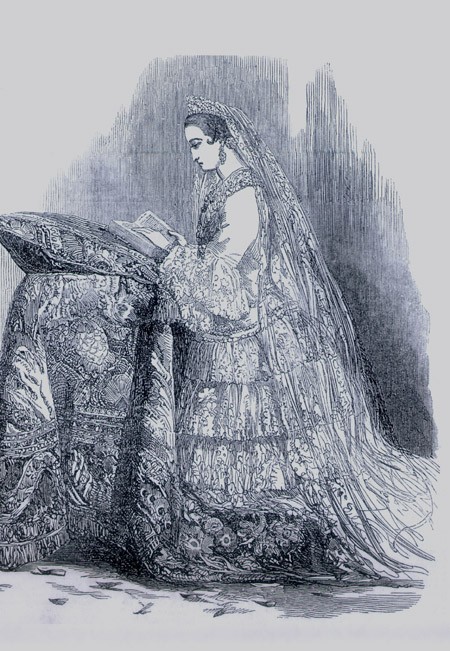 L'impératrice Eugénie à ses noces à Notre Dame le 30 janvier 1853 (c) Illustrated London News, 5 mars 1853