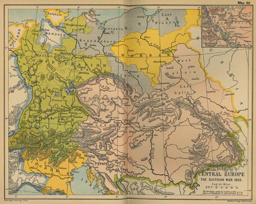 Carte de l’Europe centale durant la campagne d’Autriche de 1809