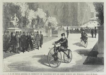 The Prince Imperial on his velocipede in the Jardin des Tuileries