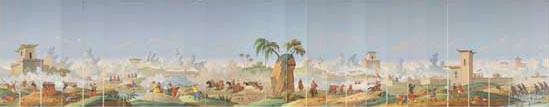 L’Expédition de Chine, scène de bataille devant les fortifications de Dagu, août 1860, décor panoramique en papier peint