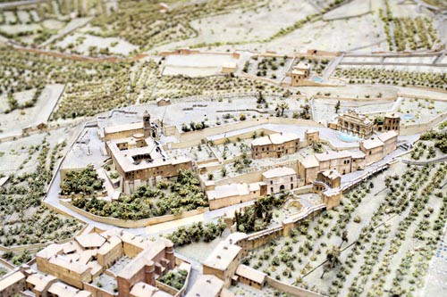 Ruines de Saint-Pierre in Montorio, lieu de repli du quartier général de Garibaldi et de regroupement des blessés. Détail du plan-relief du siège de Rome, 1849-1852.