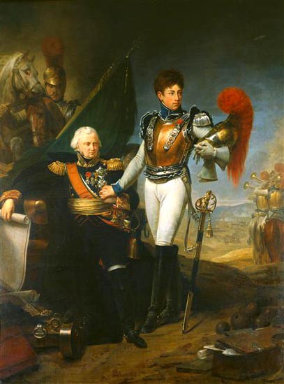 Le général de Lariboisière faisant ses adieux à son fils, lieutenant au 1er de carabiniers, au début de la bataille de la Moskowa, le 7 septembre 1812