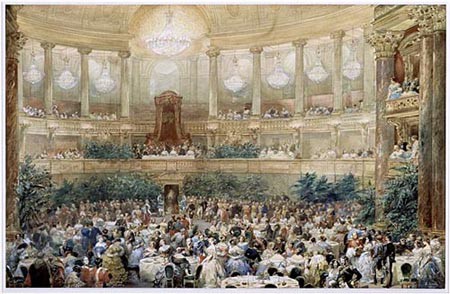 Souper offert par l’empereur Napoléon III à la reine Victoria dans la salle de l’Opéra du château de Versailles, le 25 août 1855