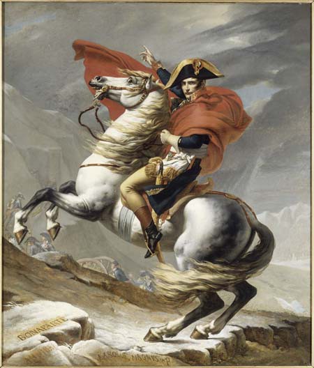 Bonaparte franchissant le col du Grand Saint-Bernard, par Jacques-Louis David <br>(musée du château de Versailles) © RMN-GP/ Gérard Blot