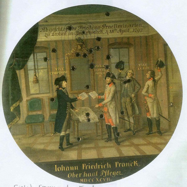 Cible peinte : Préliminaires de Paix conclus à Leoben, en Styrie, le 18 avril 1797.