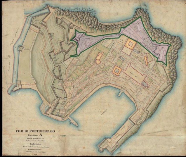 Plan de Portoferraio de 1841 : <i>COM: DI PORTOFERRAJO , Sezione A, detta della città Foglio Unico</i>